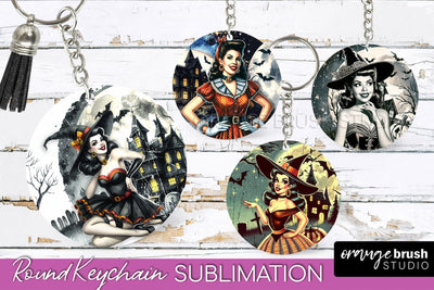 Retro Witch Keychain - Halloween Keychain Sublimation Sublimation OrangeBrushStudio 