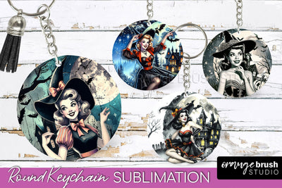 Retro Witch Keychain - Halloween Keychain Sublimation Sublimation OrangeBrushStudio 