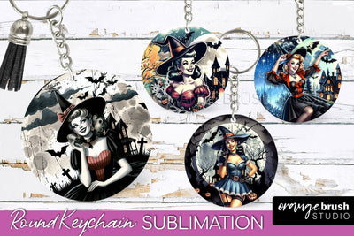 Retro Witch Keychain - Halloween Keychain Sublimation Sublimation OrangeBrushStudio 