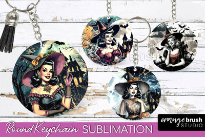 Retro Witch Keychain - Halloween Keychain Sublimation Sublimation OrangeBrushStudio 