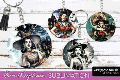 Retro Witch Keychain - Halloween Keychain Sublimation Sublimation OrangeBrushStudio 