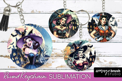 Retro Witch Keychain - Halloween Keychain Sublimation Sublimation OrangeBrushStudio 