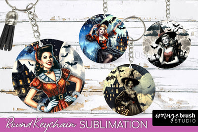 Retro Witch Keychain - Halloween Keychain Sublimation Sublimation OrangeBrushStudio 