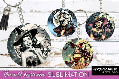 Retro Witch Keychain - Halloween Keychain Sublimation Sublimation OrangeBrushStudio 