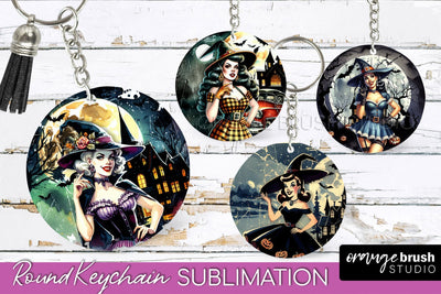 Retro Witch Keychain - Halloween Keychain Sublimation Sublimation OrangeBrushStudio 