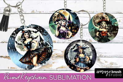Retro Witch Keychain - Halloween Keychain Sublimation Sublimation OrangeBrushStudio 