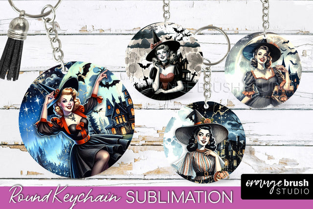 Retro Witch Keychain - Halloween Keychain Sublimation Sublimation OrangeBrushStudio 