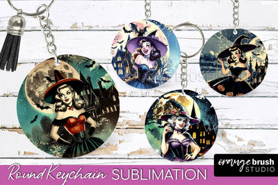 Retro Witch Keychain - Halloween Keychain Sublimation Sublimation OrangeBrushStudio 