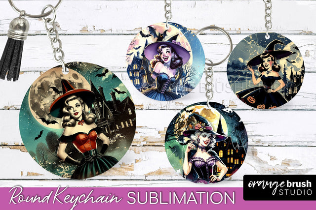 Retro Witch Keychain - Halloween Keychain Sublimation Sublimation OrangeBrushStudio 