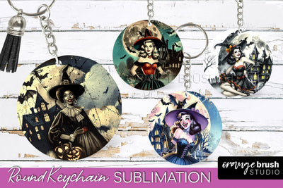 Retro Witch Keychain - Halloween Keychain Sublimation Sublimation OrangeBrushStudio 