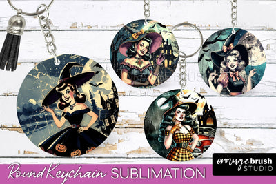 Retro Witch Keychain - Halloween Keychain Sublimation Sublimation OrangeBrushStudio 