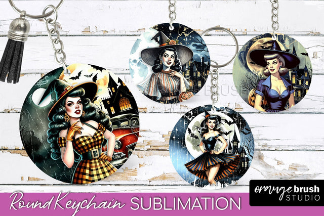 Retro Witch Keychain - Halloween Keychain Sublimation Sublimation OrangeBrushStudio 