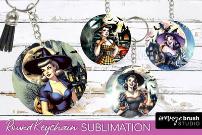 Retro Witch Keychain - Halloween Keychain Sublimation Sublimation OrangeBrushStudio 