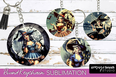 Retro Witch Keychain - Halloween Keychain Sublimation Sublimation OrangeBrushStudio 