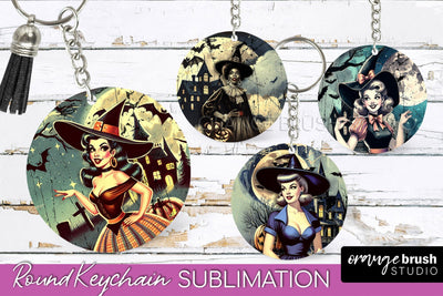 Retro Witch Keychain - Halloween Keychain Sublimation Sublimation OrangeBrushStudio 