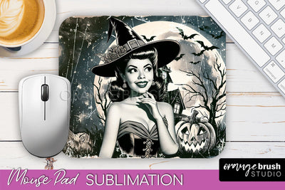 Retro Witch Mouse Pad - Halloween Mousepad Sublimation PNG Sublimation OrangeBrushStudio 
