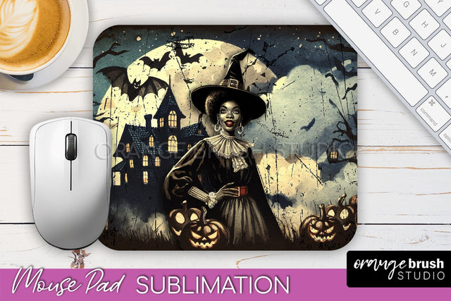 Retro Witch Mouse Pad - Halloween Mousepad Sublimation PNG Sublimation OrangeBrushStudio 