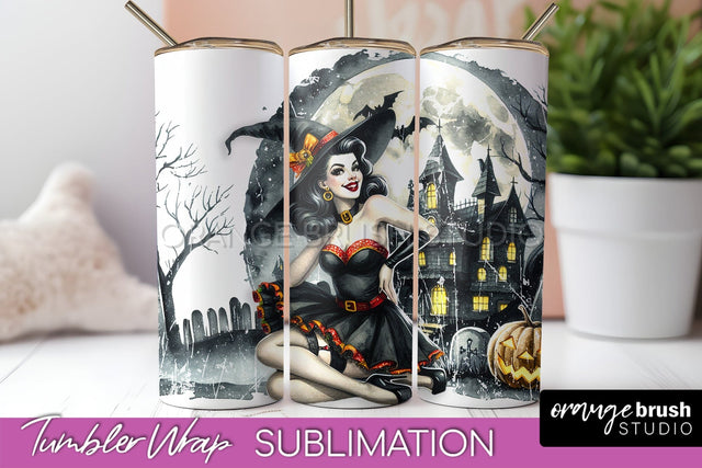 Retro Witch Tumbler Wrap - Halloween Tumbler Sublimation Sublimation OrangeBrushStudio 