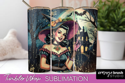 Retro Witch Tumbler Wrap - Halloween Tumbler Sublimation Sublimation OrangeBrushStudio 
