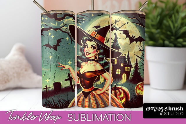 Retro Witch Tumbler Wrap - Halloween Tumbler Sublimation Sublimation OrangeBrushStudio 
