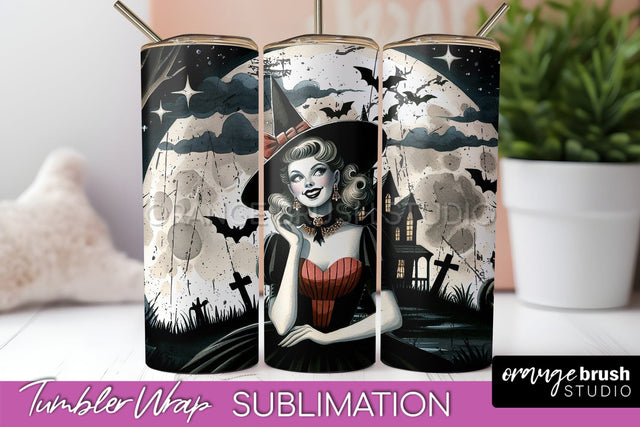Retro Witch Tumbler Wrap - Halloween Tumbler Sublimation Sublimation OrangeBrushStudio 
