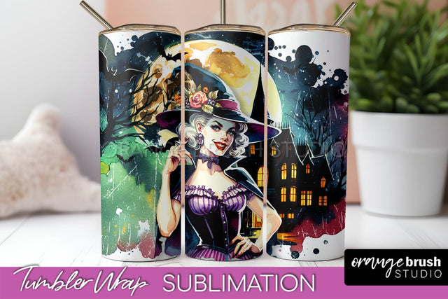 Retro Witch Tumbler Wrap - Halloween Tumbler Sublimation Sublimation OrangeBrushStudio 