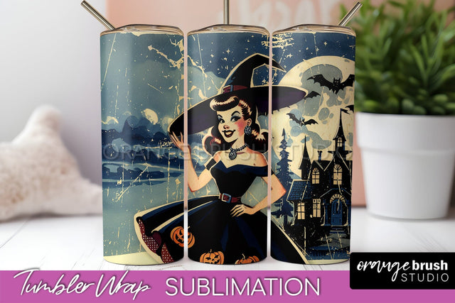 Retro Witch Tumbler Wrap - Halloween Tumbler Sublimation Sublimation OrangeBrushStudio 