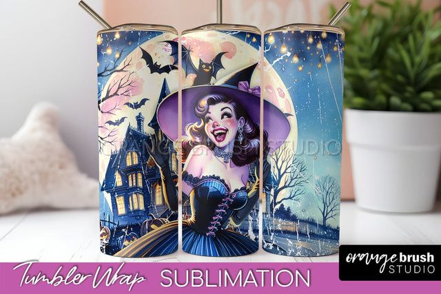 Retro Witch Tumbler Wrap - Halloween Tumbler Sublimation Sublimation OrangeBrushStudio 