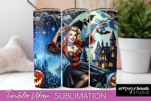 Retro Witch Tumbler Wrap - Halloween Tumbler Sublimation Sublimation OrangeBrushStudio 