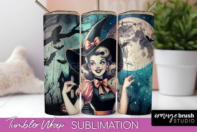 Retro Witch Tumbler Wrap - Halloween Tumbler Sublimation Sublimation OrangeBrushStudio 