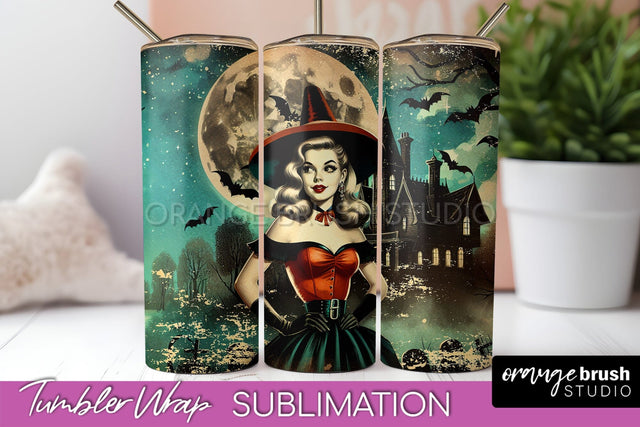 Retro Witch Tumbler Wrap - Halloween Tumbler Sublimation Sublimation OrangeBrushStudio 