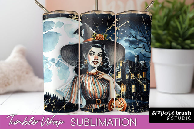 Retro Witch Tumbler Wrap - Halloween Tumbler Sublimation Sublimation OrangeBrushStudio 