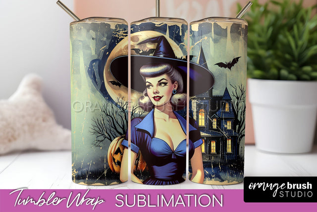 Retro Witch Tumbler Wrap - Halloween Tumbler Sublimation Sublimation OrangeBrushStudio 