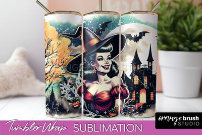 Retro Witch Tumbler Wrap - Halloween Tumbler Sublimation Sublimation OrangeBrushStudio 