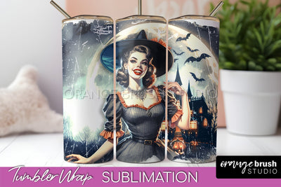 Retro Witch Tumbler Wrap - Halloween Tumbler Sublimation Sublimation OrangeBrushStudio 