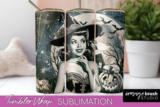 Retro Witch Tumbler Wrap - Halloween Tumbler Sublimation Sublimation OrangeBrushStudio 