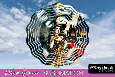 Retro Witch Wind Spinner - Halloween Wind Spinner PNG Sublimation OrangeBrushStudio 
