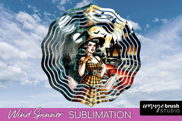 Retro Witch Wind Spinner - Halloween Wind Spinner PNG Sublimation OrangeBrushStudio 