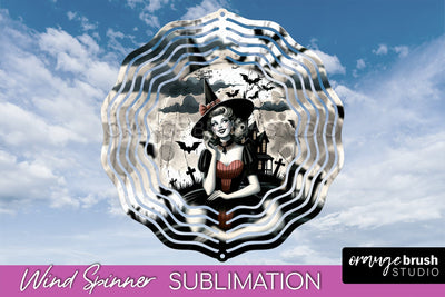 Retro Witch Wind Spinner - Halloween Wind Spinner PNG Sublimation OrangeBrushStudio 