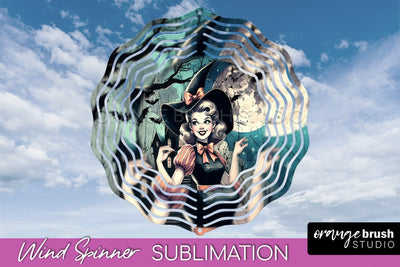 Retro Witch Wind Spinner - Halloween Wind Spinner PNG Sublimation OrangeBrushStudio 