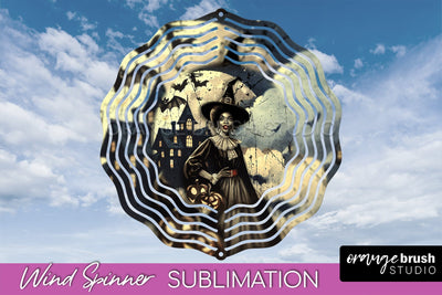Retro Witch Wind Spinner - Halloween Wind Spinner PNG Sublimation OrangeBrushStudio 