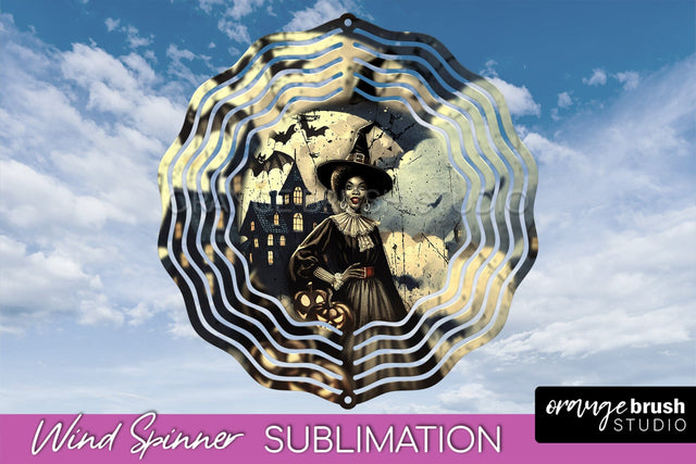 Retro Witch Wind Spinner - Halloween Wind Spinner PNG Sublimation OrangeBrushStudio 