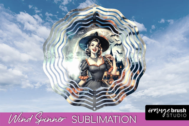 Retro Witch Wind Spinner - Halloween Wind Spinner PNG Sublimation OrangeBrushStudio 