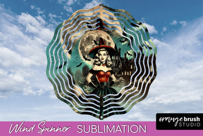 Retro Witch Wind Spinner - Halloween Wind Spinner PNG Sublimation OrangeBrushStudio 