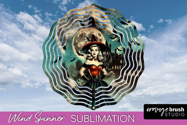Retro Witch Wind Spinner - Halloween Wind Spinner PNG Sublimation OrangeBrushStudio 