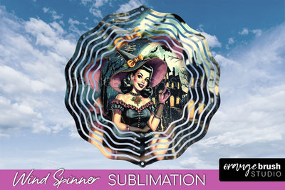 Retro Witch Wind Spinner - Halloween Wind Spinner PNG Sublimation OrangeBrushStudio 