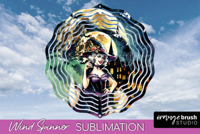 Retro Witch Wind Spinner - Halloween Wind Spinner PNG Sublimation OrangeBrushStudio 