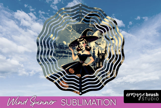 Retro Witch Wind Spinner - Halloween Wind Spinner PNG Sublimation OrangeBrushStudio 