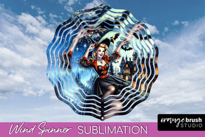 Retro Witch Wind Spinner - Halloween Wind Spinner PNG Sublimation OrangeBrushStudio 
