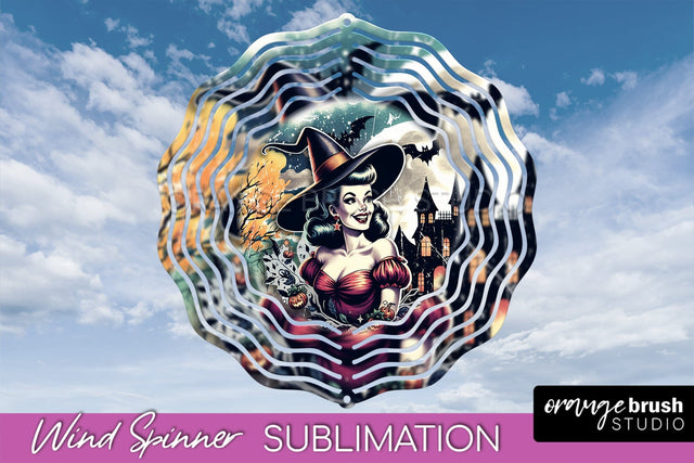 Retro Witch Wind Spinner - Halloween Wind Spinner PNG Sublimation OrangeBrushStudio 